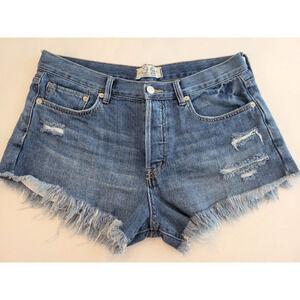 We The Free Distressed Denim Shorts Cut Off Frayed Button Fly High Rise Women 28